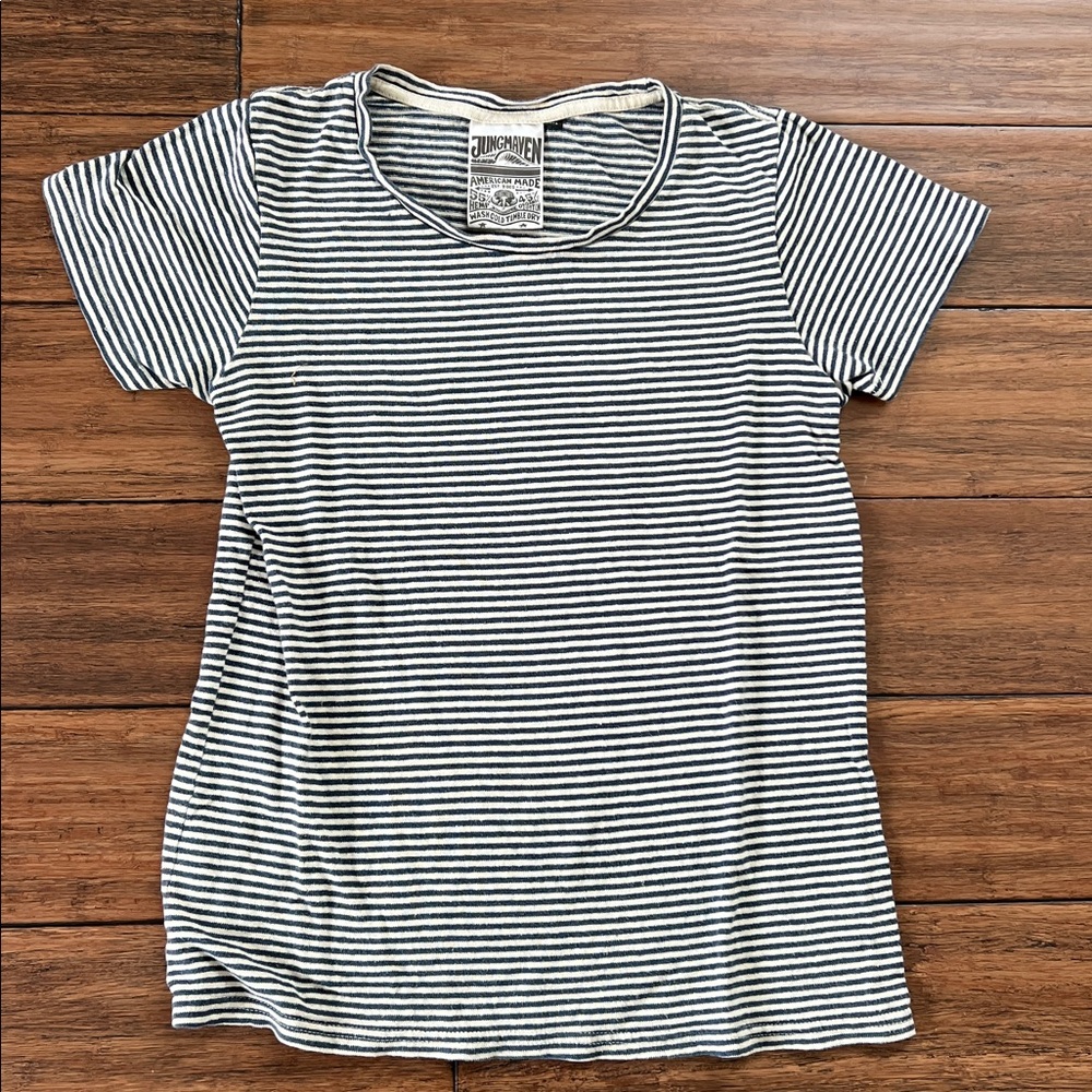 Jungmaven Navy and Cream Striped Tee